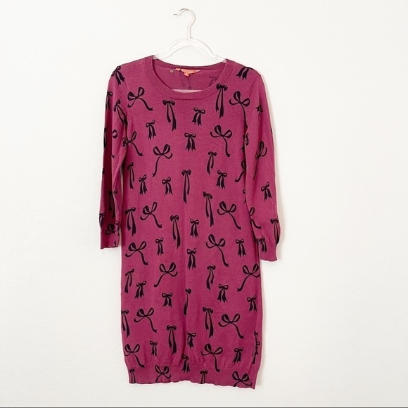 Modcloth Women's Knit The Mark Sweater Dress Bows Maroon Crew Neck Medium - Picture 2 of 7